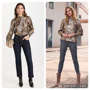 ba&sh “Calo” Shimmer Metallic Paisley Floral Print Top